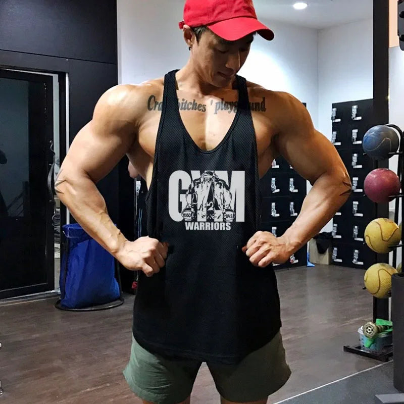 Gym Clothing Fitness Mens Stringer Tank Top Men Mesh Bodybuilding Vest Running Shirt Workout Sleeveless T Shirt Sports Tanktop