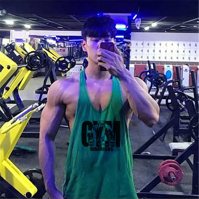 Gym Clothing Fitness Mens Stringer Tank Top Men Mesh Bodybuilding Vest Running Shirt Workout Sleeveless T Shirt Sports Tanktop