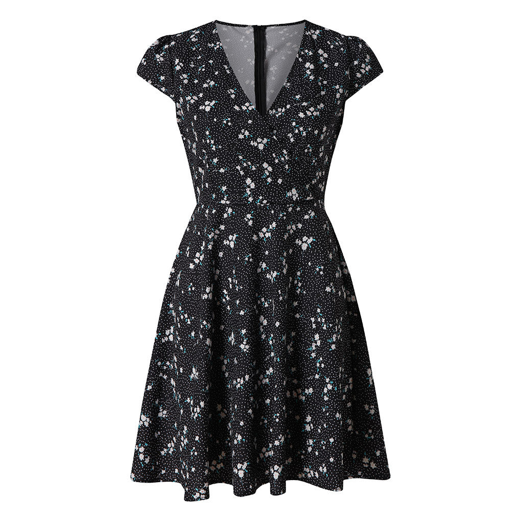 New In Floral Print Wrap Summer Dress Women 2025 Sundress Short Sleeve Sexy V Neck High Waist Slim Fit Short Mini Dresses Femme