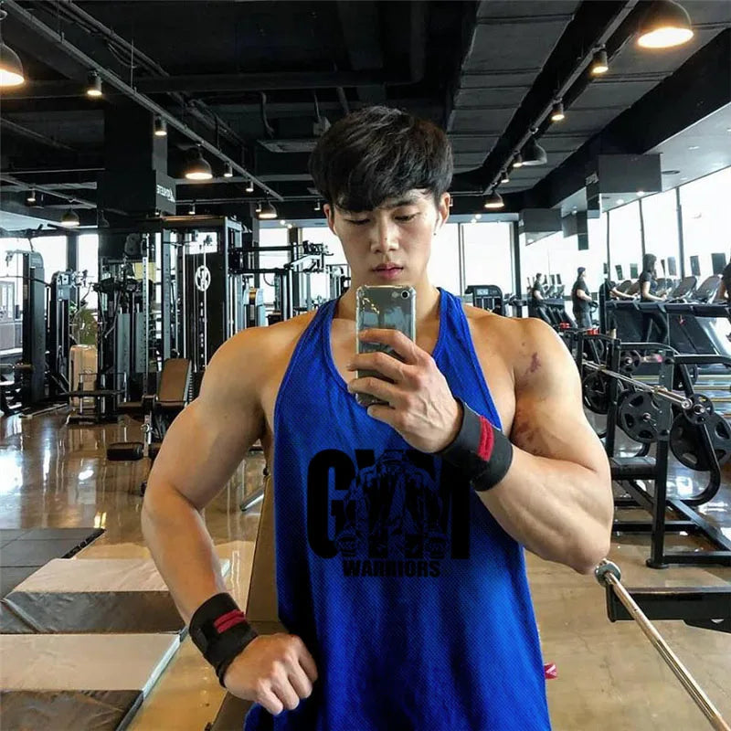 Gym Clothing Fitness Mens Stringer Tank Top Men Mesh Bodybuilding Vest Running Shirt Workout Sleeveless T Shirt Sports Tanktop