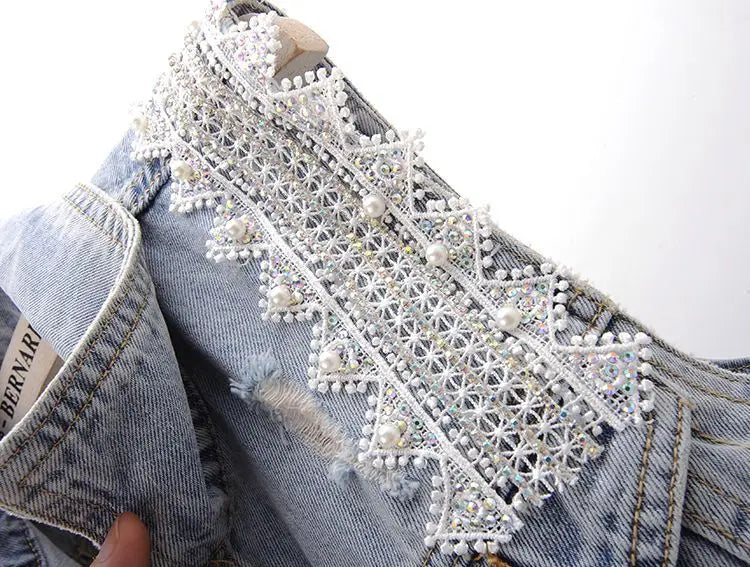fashion Lace Beaded Denim Vest Women Cardigan 2025 New spring  Sleeveless Jacket Fashion Loose Vintage jeans Waistcoat tide R359