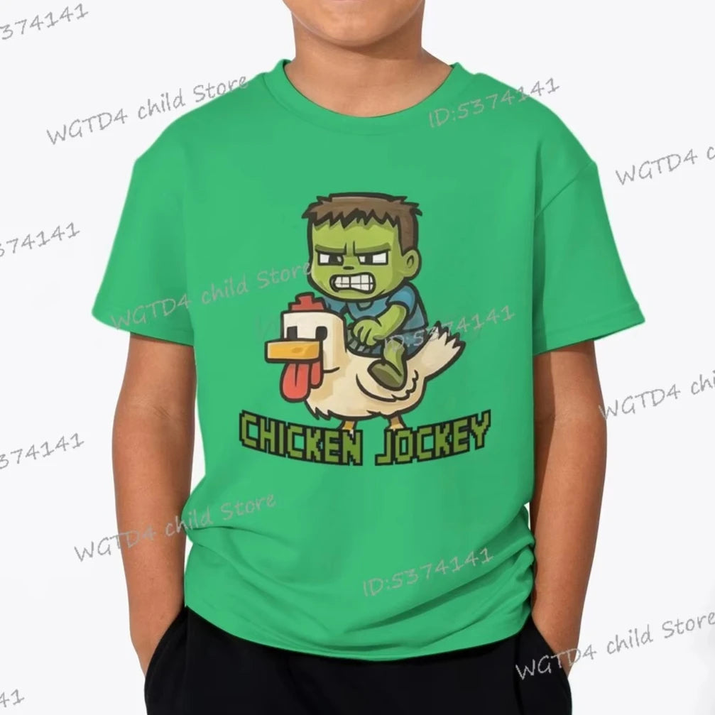 Children's Clothing Funny Chicken Jockey Graphic T Shirt Baby Girl Boy Summer Tops Cartoon Fashion Chicken Jockey Kids Clothes