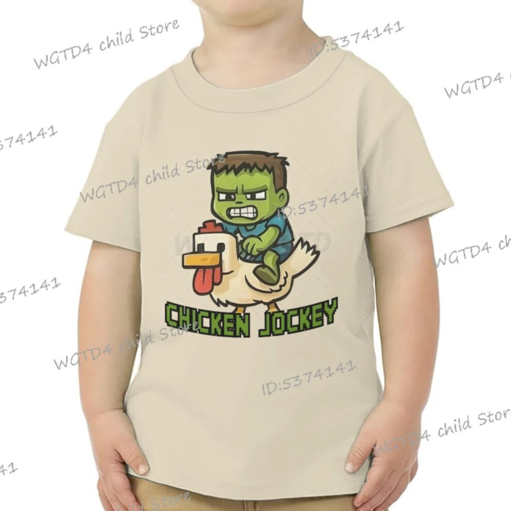 Children's Clothing Funny Chicken Jockey Graphic T Shirt Baby Girl Boy Summer Tops Cartoon Fashion Chicken Jockey Kids Clothes