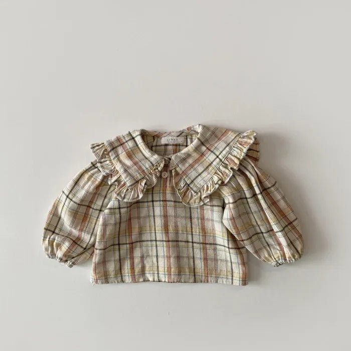 MILANCEL Girls Shirts Sweet Lapel Lace Shirts Kids Clothing Big Collar Plaid Casual Style Kids Girls Blouse Tops