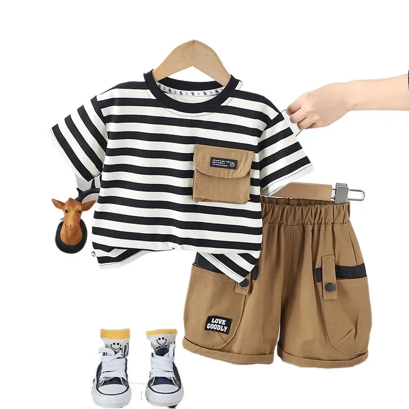 Kids Boy Girls Clothes Infant Cotton Strips T Shirt Shorts Sport 2pcs/Sets Garment Children Tracksuit 1 2 3 4 5  Years