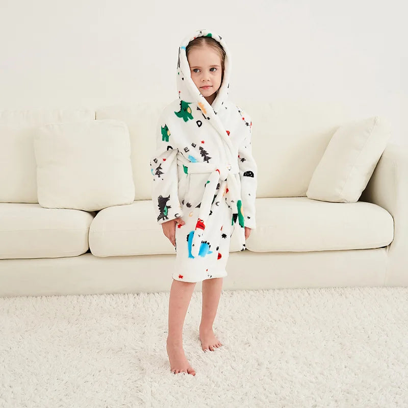 Kids Bathrobe for Girl Children Clothing Girl Flannel Bath Robe Clothes Boy Cartoon Night Robe Kids Pajamas For Girl 4-12 years