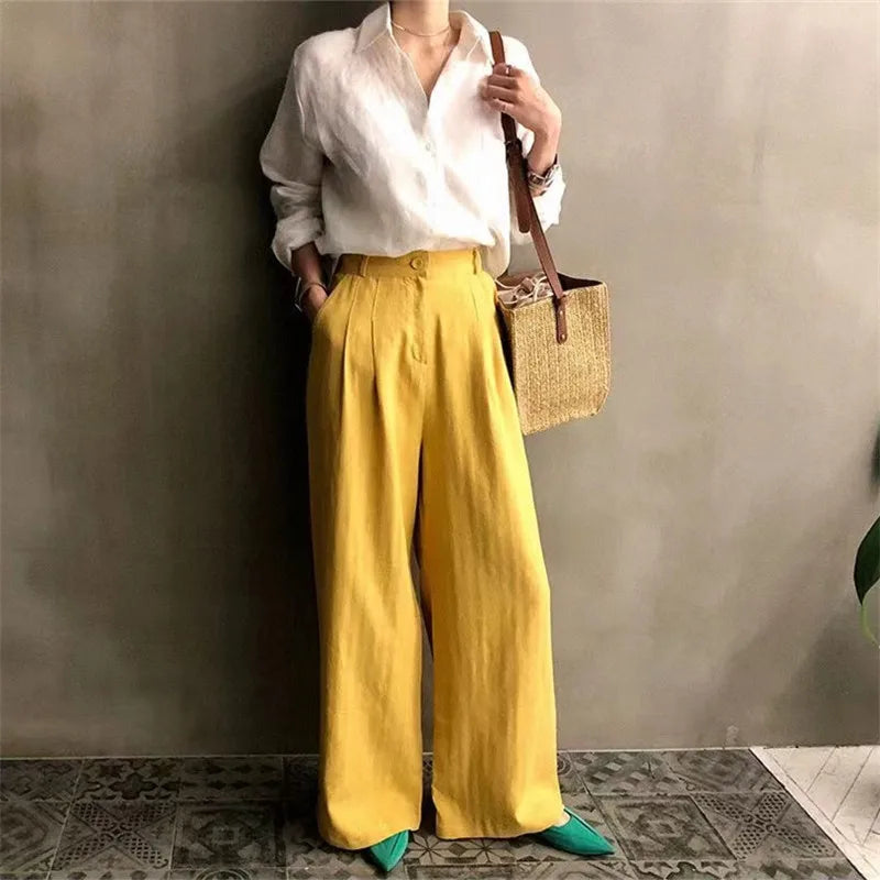 Korean Fashion Lady Thin Soft Linen Blouse 2025 Summer Spring Design Long Sleeves Loose Women Shirts