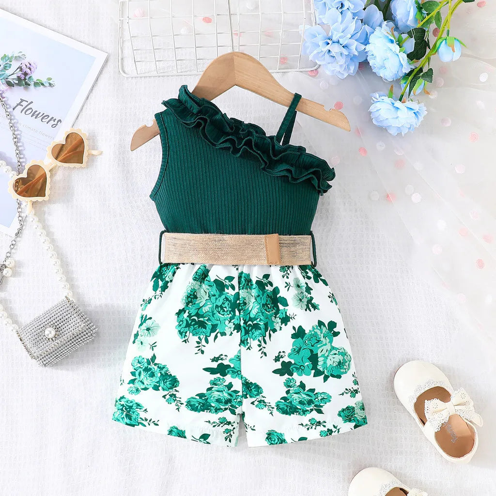 Kids Clothes 9 Months to 4 Years old Floral Off Shoulder Onesies For Baby Girl Sleeveless Romper Toddler Jumpsuit