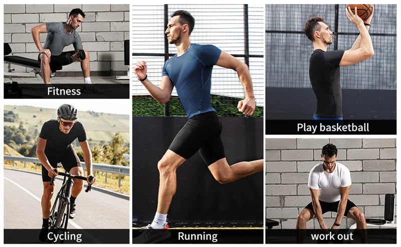 Print Compression Shirts for Men Gym Workout Athletic Quick Dry Tshirts Tops Training Running Baselayers Undershirts Rash Guard