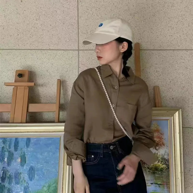 Korean Fashion Lady Thin Soft Linen Blouse 2025 Summer Spring Design Long Sleeves Loose Women Shirts