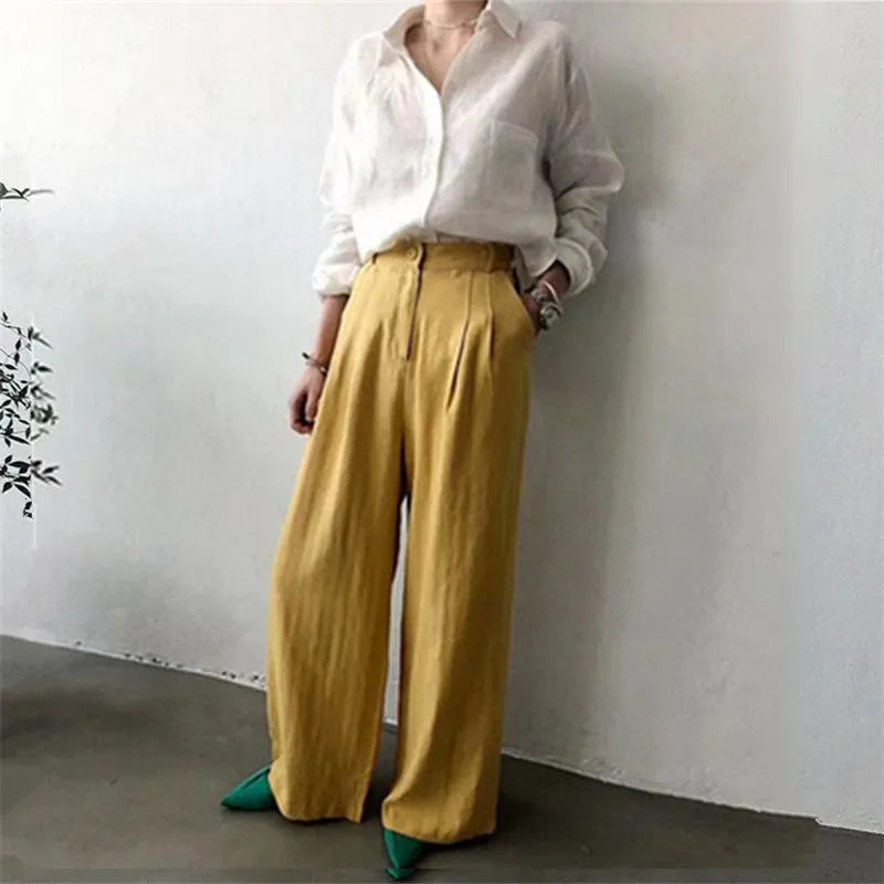 Korean Fashion Lady Thin Soft Linen Blouse 2025 Summer Spring Design Long Sleeves Loose Women Shirts