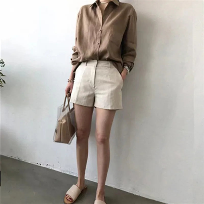 Korean Fashion Lady Thin Soft Linen Blouse 2025 Summer Spring Design Long Sleeves Loose Women Shirts