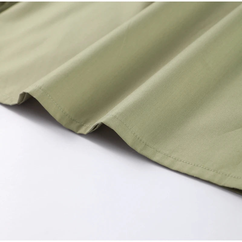 Casual Shirts Women Loose Lantern Sleeve Buttons Turn-Down Collar Pleated Blouse Lady Spring Summer Green Shirts Woman All-match