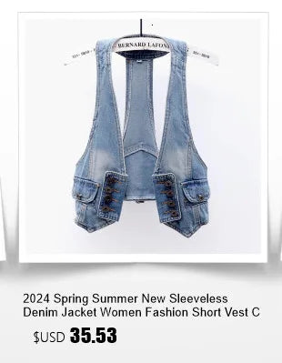 fashion Lace Beaded Denim Vest Women Cardigan 2025 New spring  Sleeveless Jacket Fashion Loose Vintage jeans Waistcoat tide R359