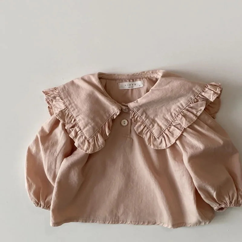 MILANCEL Girls Shirts Sweet Lapel Lace Shirts Kids Clothing Big Collar Plaid Casual Style Kids Girls Blouse Tops