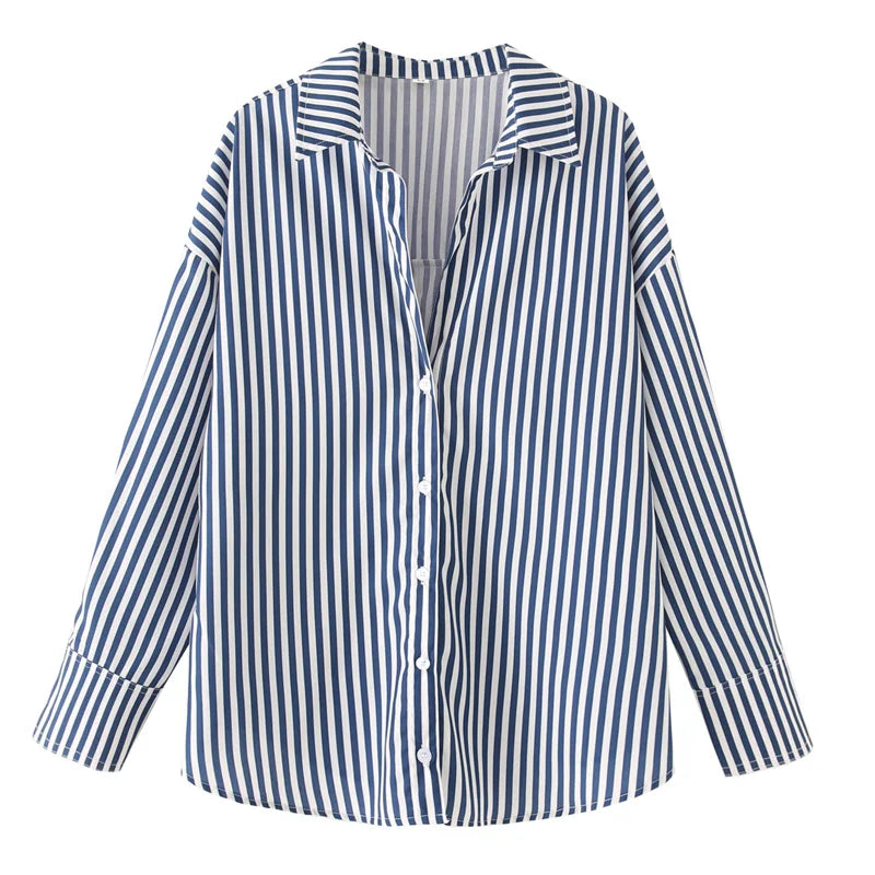 TRAF 2025 Shirts Blouses New Long Striped Shirt Women Long Sleeve Casual Shirts Large Tops Summer Plain Button Up Shirts 088