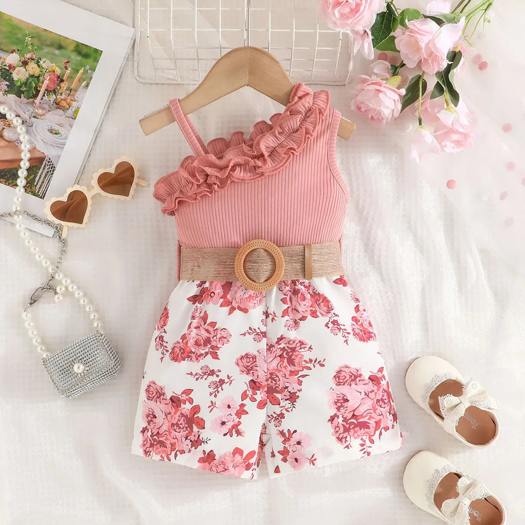 Kids Clothes 9 Months to 4 Years old Floral Off Shoulder Onesies For Baby Girl Sleeveless Romper Toddler Jumpsuit