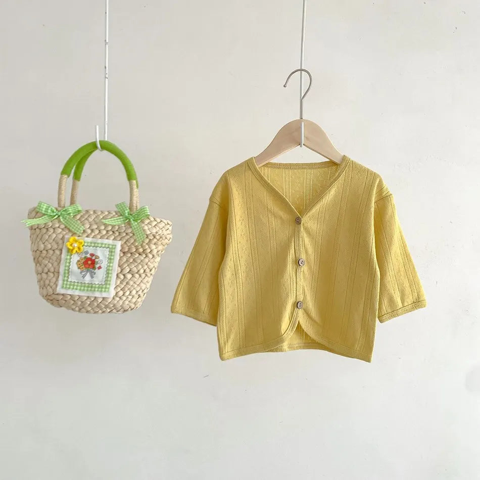 Kids Clothes Toddler Summer Jacket Infant Korean Casual Tops Boys Girls Lightweight Long Sleeve Outerwear Solid Color Cardigan