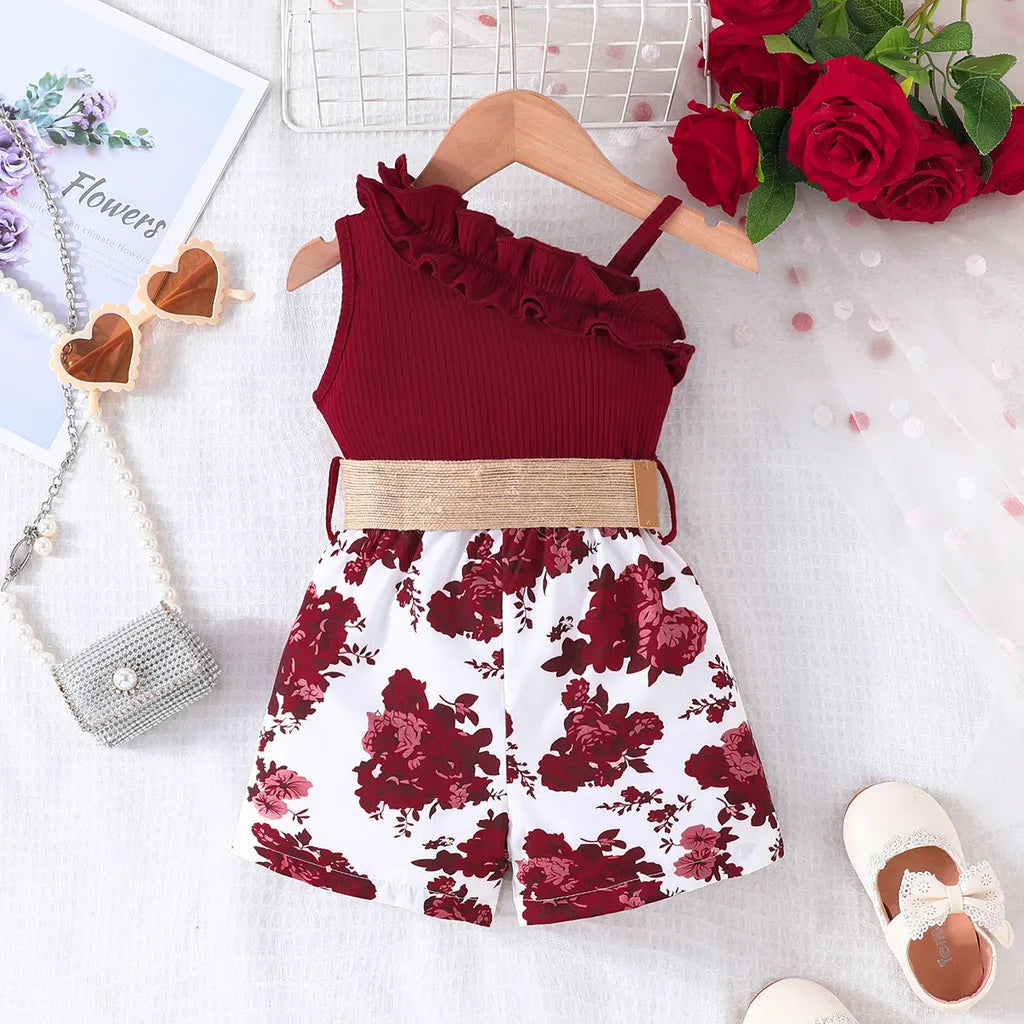 Kids Clothes 9 Months to 4 Years old Floral Off Shoulder Onesies For Baby Girl Sleeveless Romper Toddler Jumpsuit
