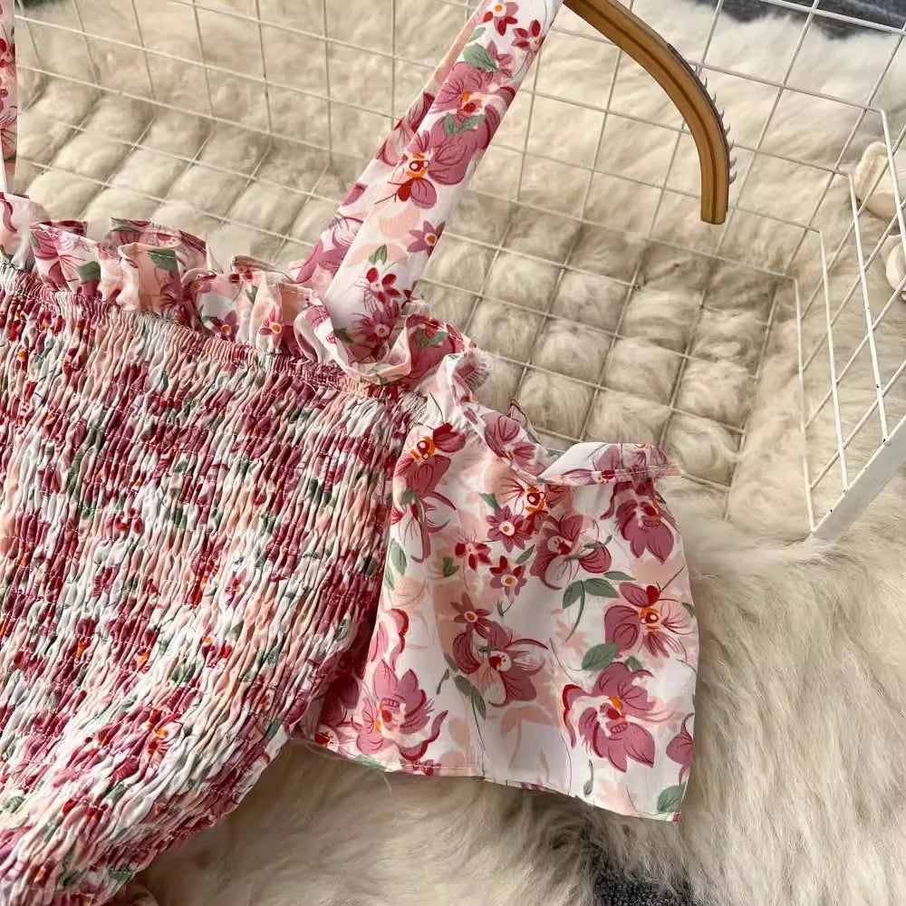 YuooMuoo Romantic Floral Print Long Summer Dress Women Fashion Off Shoulders Straps Vacation Beach Dress Korean Party Vestidos