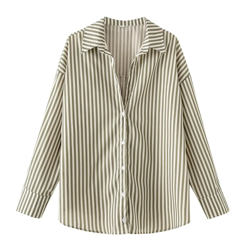 TRAF 2025 Shirts Blouses New Long Striped Shirt Women Long Sleeve Casual Shirts Large Tops Summer Plain Button Up Shirts 088