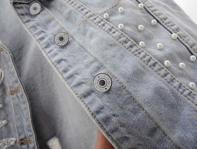 fashion Lace Beaded Denim Vest Women Cardigan 2025 New spring  Sleeveless Jacket Fashion Loose Vintage jeans Waistcoat tide R359