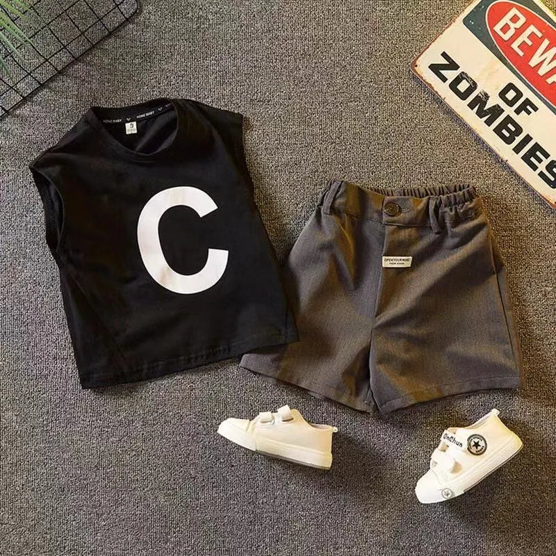 kids Sleeveless clothes sets for boys 0-5years wear Two-piece sets cotton baby boys clothing suits fashion