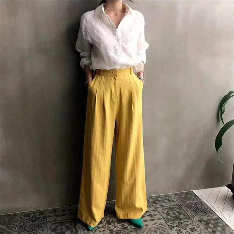 Korean Fashion Lady Thin Soft Linen Blouse 2025 Summer Spring Design Long Sleeves Loose Women Shirts