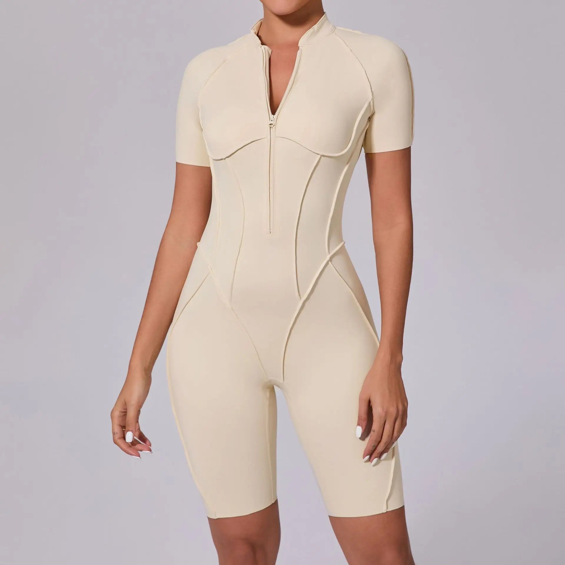 2025 Women's One-piece Yoga Jumpsuit leggings Zipper Nylon Long-sleeved Sexy Backless Slim Fit Sports Outfit with chest pad