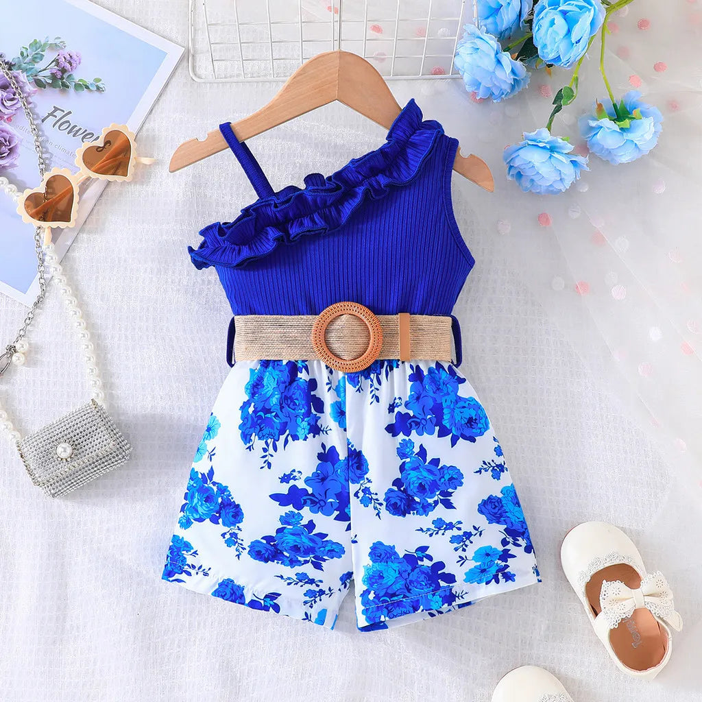 Kids Clothes 9 Months to 4 Years old Floral Off Shoulder Onesies For Baby Girl Sleeveless Romper Toddler Jumpsuit