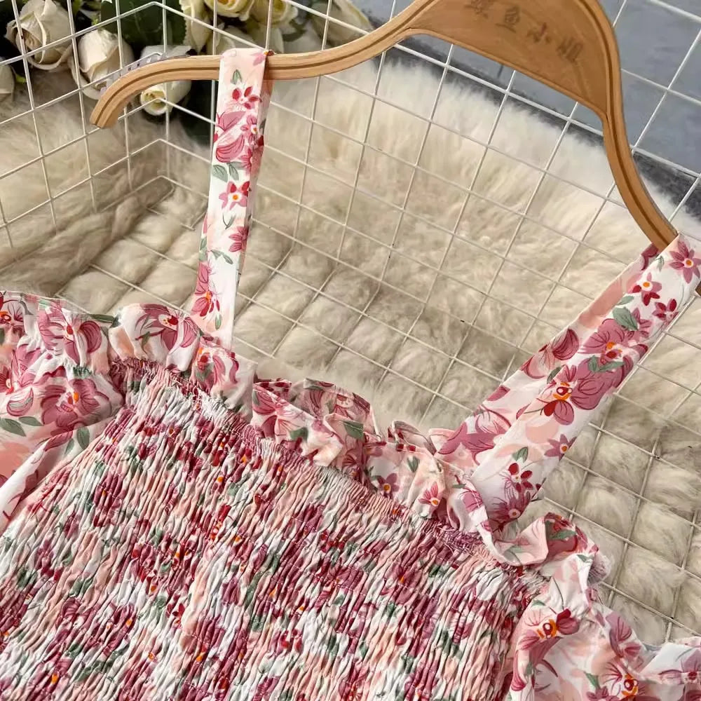 YuooMuoo Romantic Floral Print Long Summer Dress Women Fashion Off Shoulders Straps Vacation Beach Dress Korean Party Vestidos