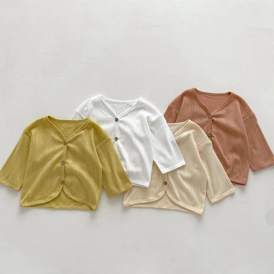 Kids Clothes Toddler Summer Jacket Infant Korean Casual Tops Boys Girls Lightweight Long Sleeve Outerwear Solid Color Cardigan