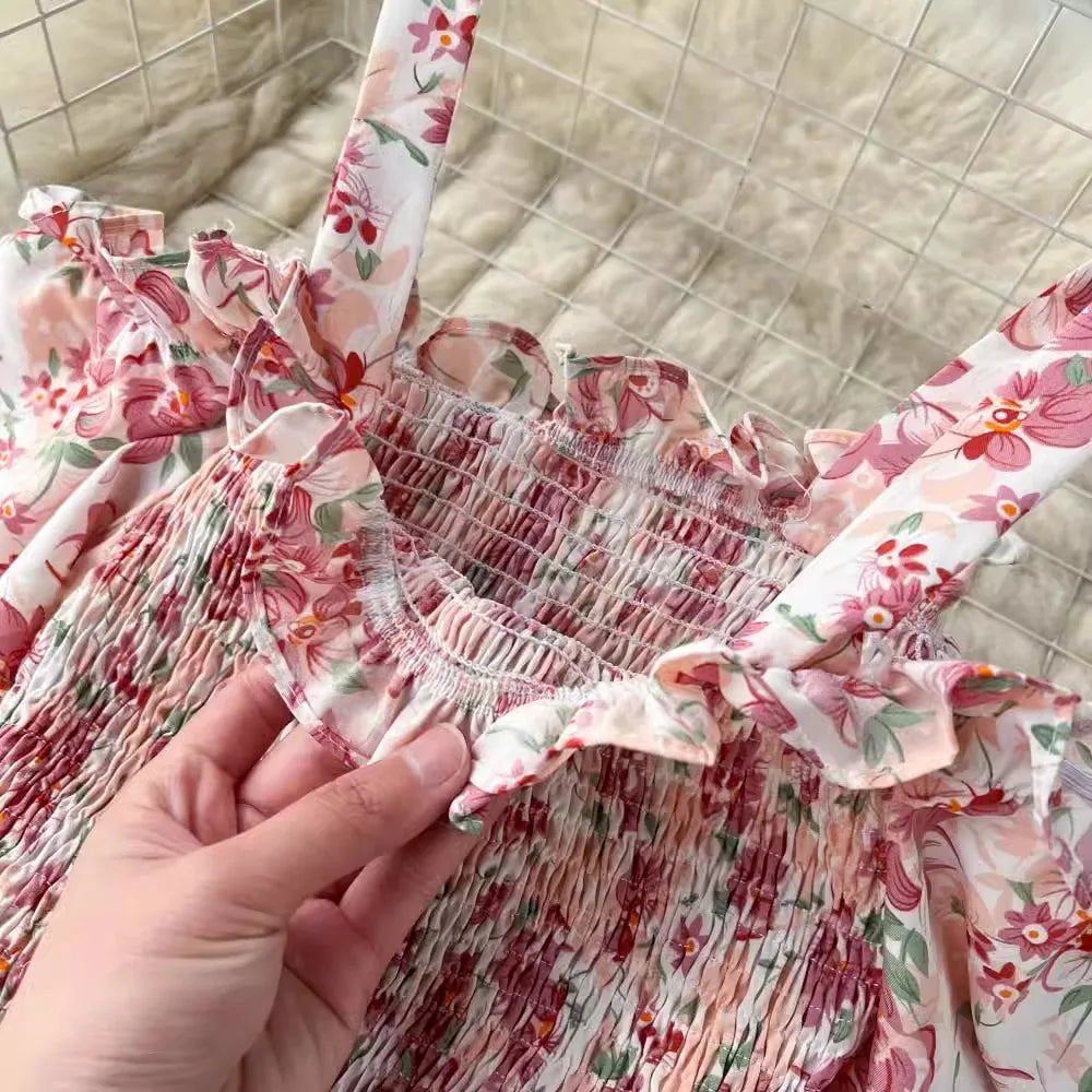YuooMuoo Romantic Floral Print Long Summer Dress Women Fashion Off Shoulders Straps Vacation Beach Dress Korean Party Vestidos