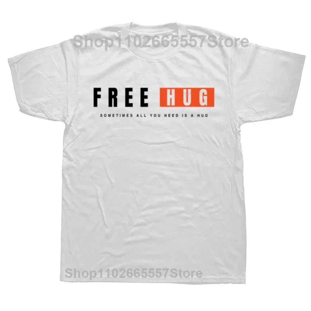 Free Hugs And Maybe A Kiss Graphic Print Tops Men Oversized New Funny T-shirt Summer Hip Hop Short Sleeve Crewneck T Shirts