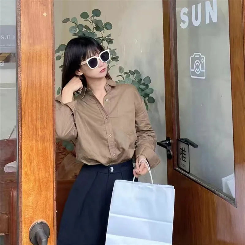 Korean Fashion Lady Thin Soft Linen Blouse 2025 Summer Spring Design Long Sleeves Loose Women Shirts