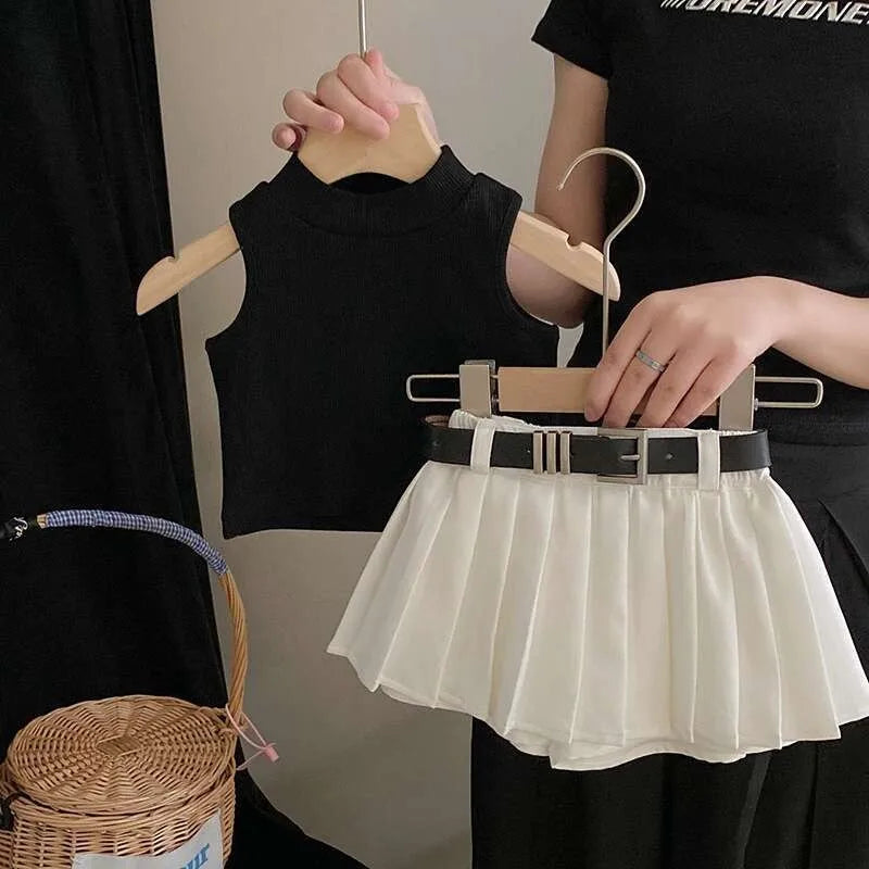 Children's Clothing sets 2-7Years Black Knitted Top and White Skirt Summer Outfit Toddler Infant Clothing Set Kids Wear