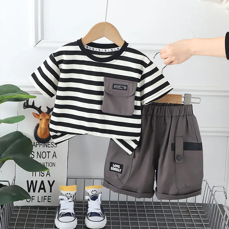 Kids Boy Girls Clothes Infant Cotton Strips T Shirt Shorts Sport 2pcs/Sets Garment Children Tracksuit 1 2 3 4 5  Years