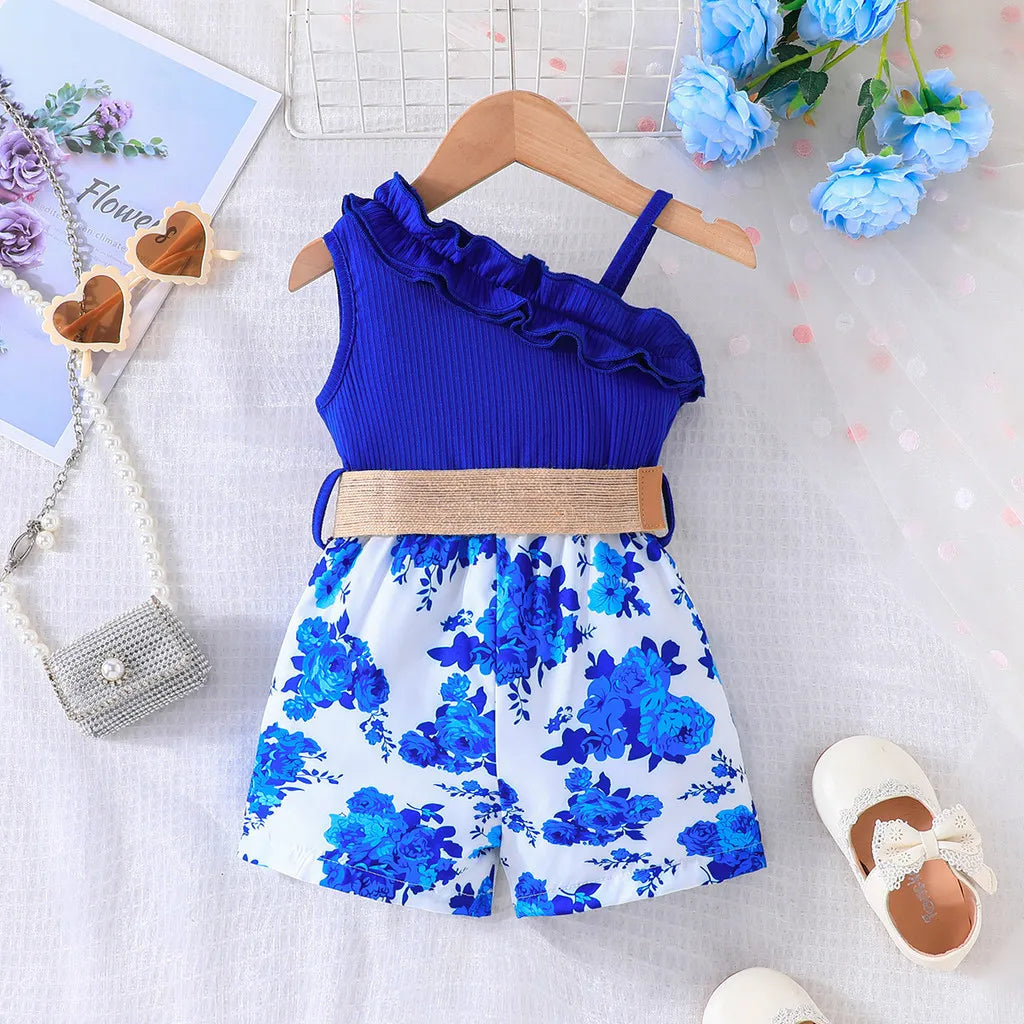 Kids Clothes 9 Months to 4 Years old Floral Off Shoulder Onesies For Baby Girl Sleeveless Romper Toddler Jumpsuit