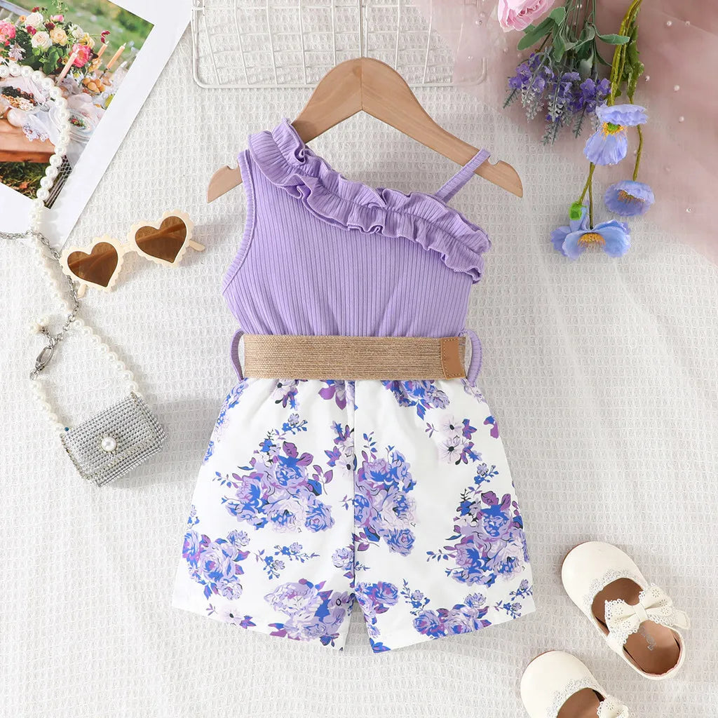 Kids Clothes 9 Months to 4 Years old Floral Off Shoulder Onesies For Baby Girl Sleeveless Romper Toddler Jumpsuit