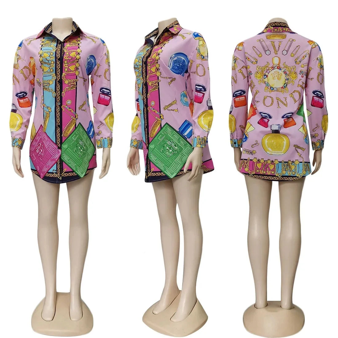 Casual Digital Loose-Fit J2136 Women's Shirt Dress With Button Fendered Printed Pattern Cross-Border Style For All Seasons