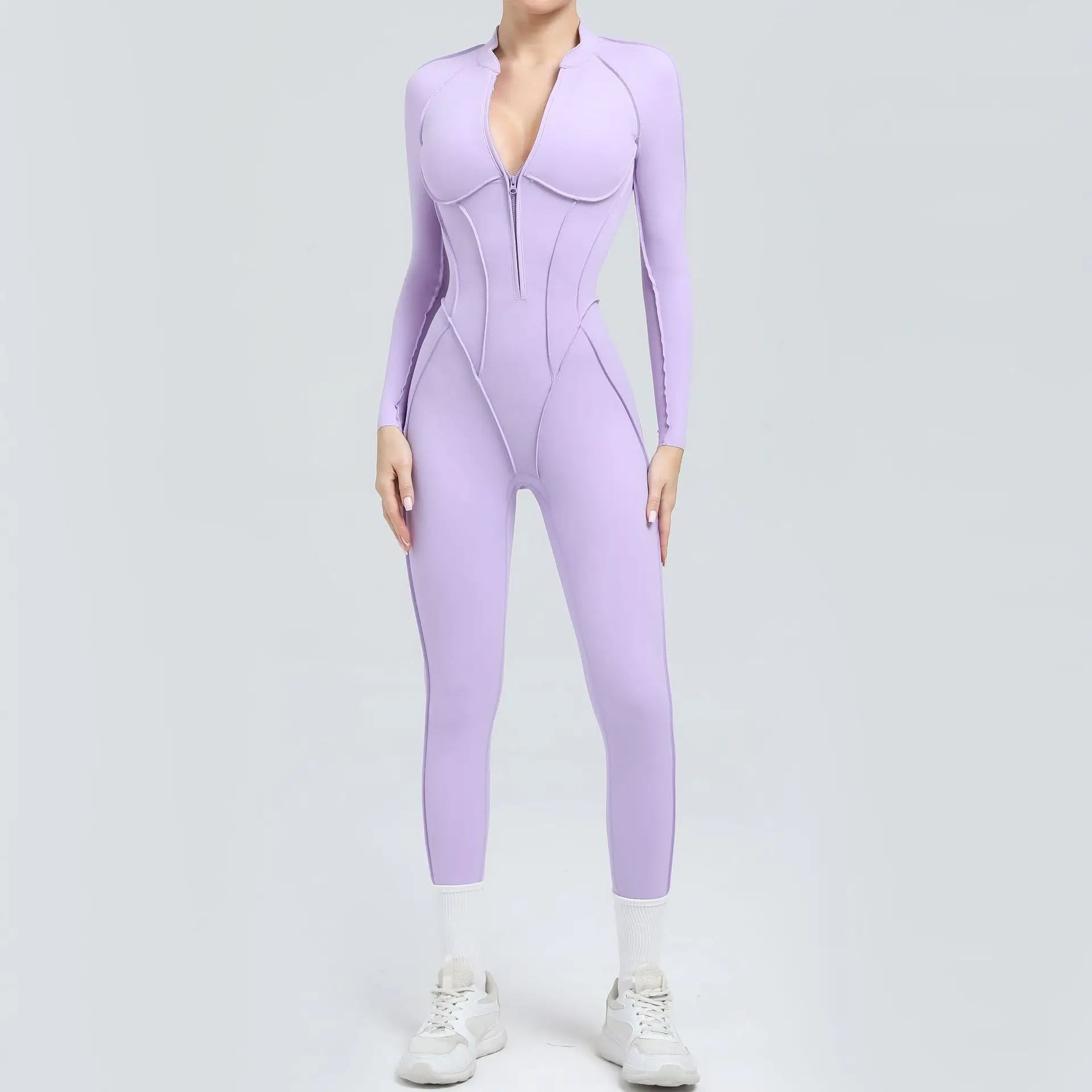 2025 Women's One-piece Yoga Jumpsuit leggings Zipper Nylon Long-sleeved Sexy Backless Slim Fit Sports Outfit with chest pad