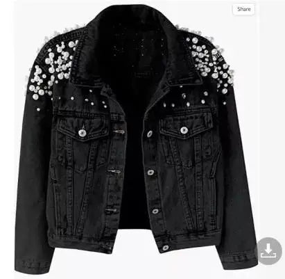 Pearl Denim Coat Women Cotton Spring Autumn Ropa Cardigan Jeans Punk Gothic Bomber Jacket Windbreaker Y2k Women Jackets Korean