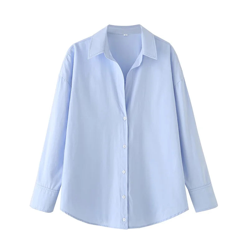 TRAF 2025 Shirts Blouses New Long Striped Shirt Women Long Sleeve Casual Shirts Large Tops Summer Plain Button Up Shirts 088