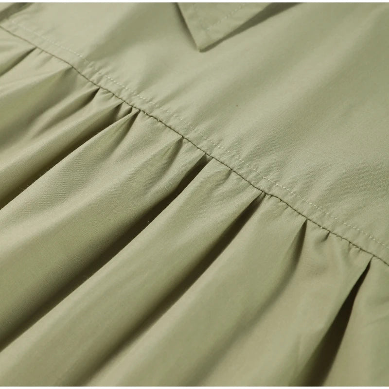 Casual Shirts Women Loose Lantern Sleeve Buttons Turn-Down Collar Pleated Blouse Lady Spring Summer Green Shirts Woman All-match