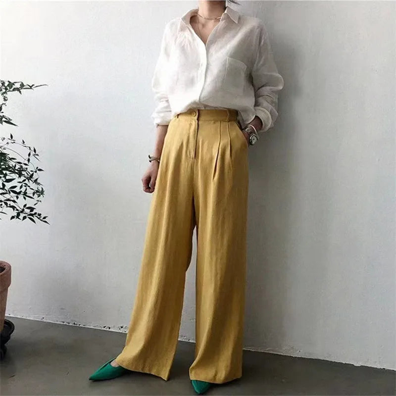 Korean Fashion Lady Thin Soft Linen Blouse 2025 Summer Spring Design Long Sleeves Loose Women Shirts
