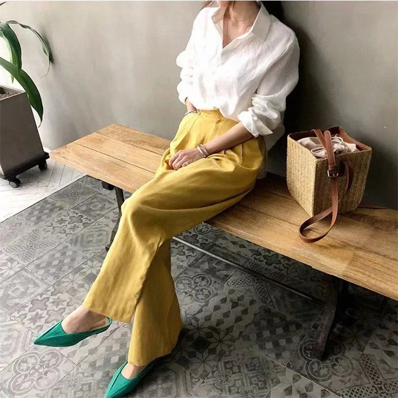 Korean Fashion Lady Thin Soft Linen Blouse 2025 Summer Spring Design Long Sleeves Loose Women Shirts