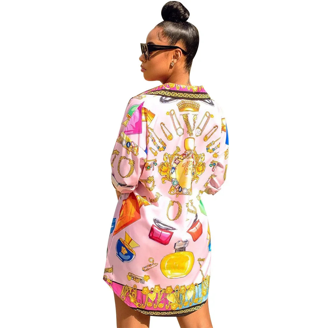 Casual Digital Loose-Fit J2136 Women's Shirt Dress With Button Fendered Printed Pattern Cross-Border Style For All Seasons