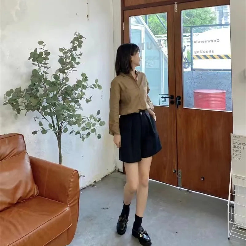 Korean Fashion Lady Thin Soft Linen Blouse 2025 Summer Spring Design Long Sleeves Loose Women Shirts