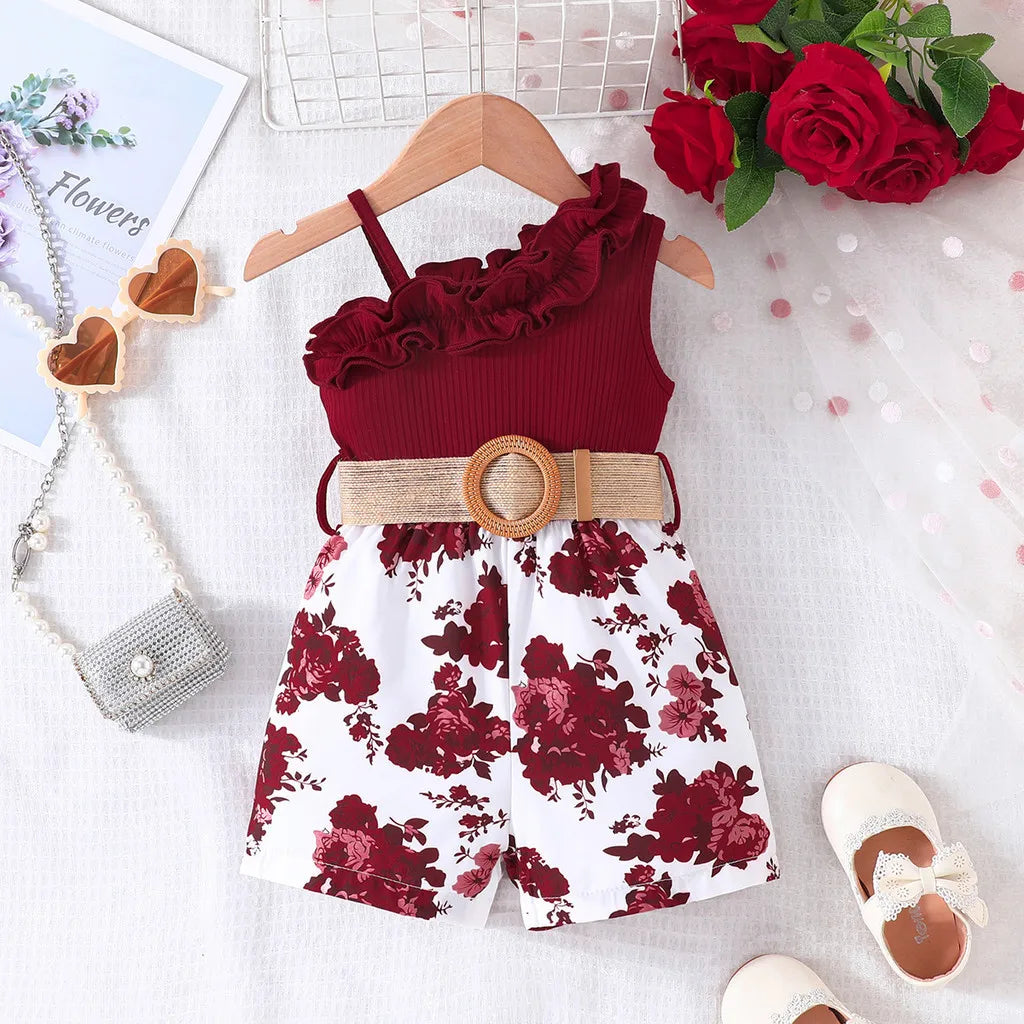 Kids Clothes 9 Months to 4 Years old Floral Off Shoulder Onesies For Baby Girl Sleeveless Romper Toddler Jumpsuit