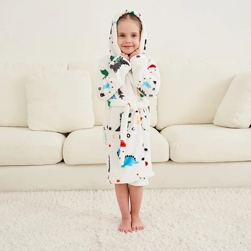 Kids Bathrobe for Girl Children Clothing Girl Flannel Bath Robe Clothes Boy Cartoon Night Robe Kids Pajamas For Girl 4-12 years